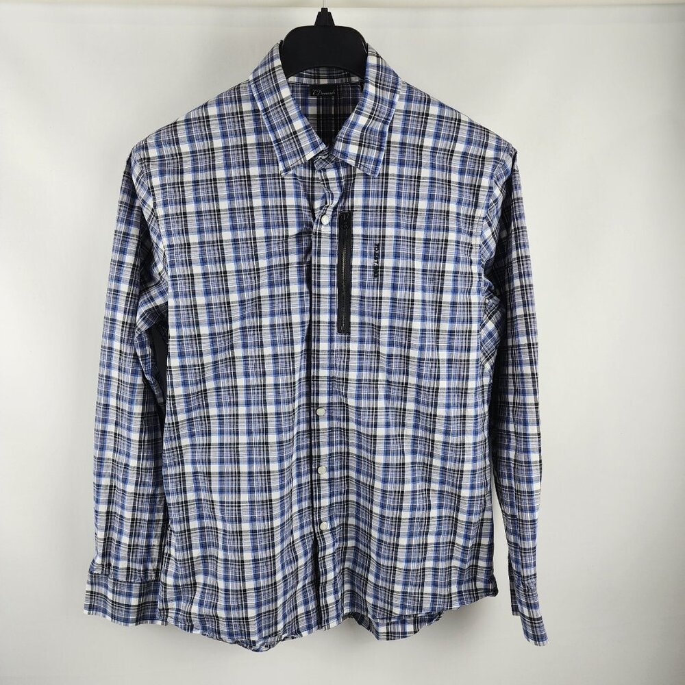 7 DIAMONDS Shirt Mens Large Multi Plaid L/S Button Up Pearl Snap Zip Pocket